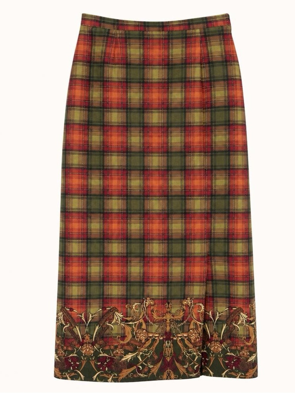 Vintage Plaid Paisley Pencil Skirt Autumn Multicolor Dark Academia